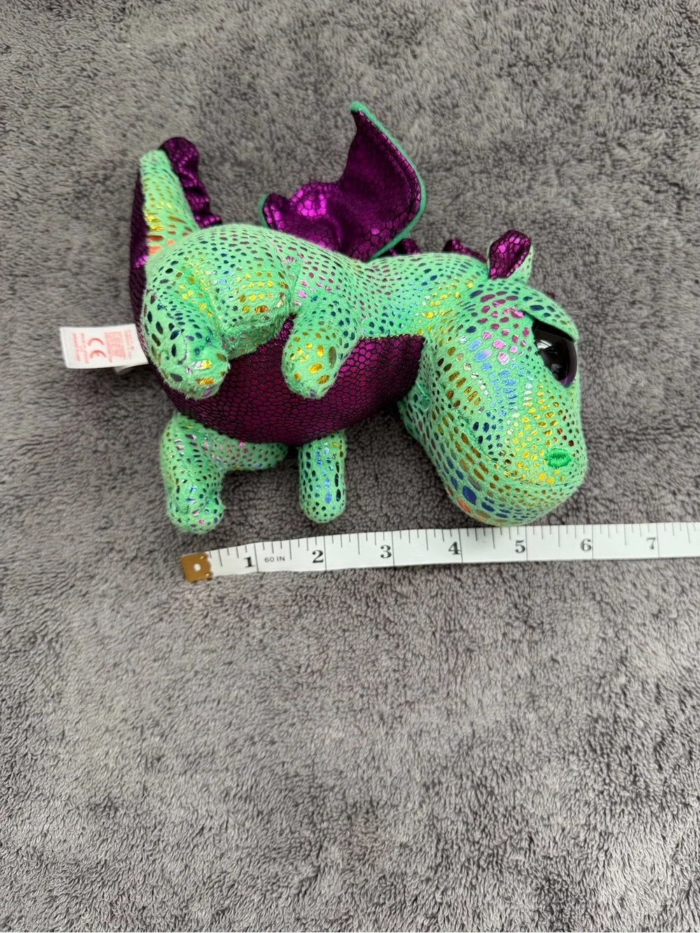 Ty Cinder Sparkly Green and Purple Dragon Plush